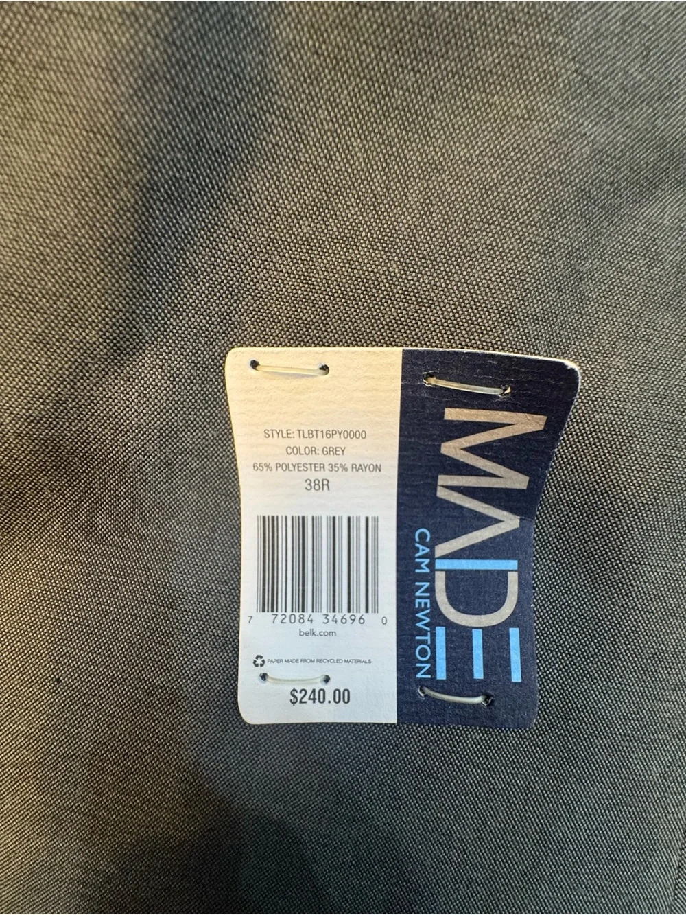 MADE By Cam Newton GrayTwo-Button Sports Coat 38R NWT